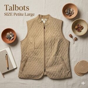 Talbots Preppy Minimalist Quilted Mock Neck Vest Jacket Women Petite Large